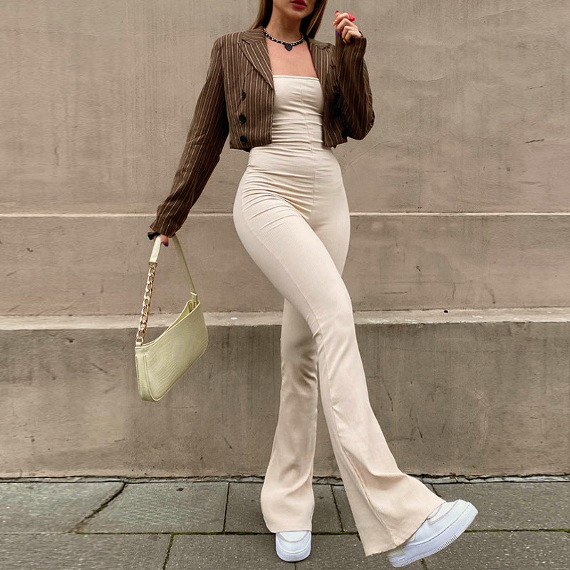 Pantalon une pièce décontracté pour femmes, couleur unie, sans manches, sans bretelles, dos, mode décontractée, nouvelle collection automne