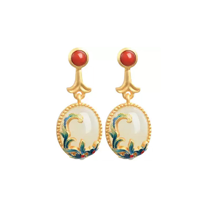 La Cerise Sur Le Gâteau Boucles D'oreilles En Argent Sterling Or Antique Hetian Jade Femme Été Style Chinois Rétro Marée Nationale Boucles D'oreilles Boucles D'oreilles