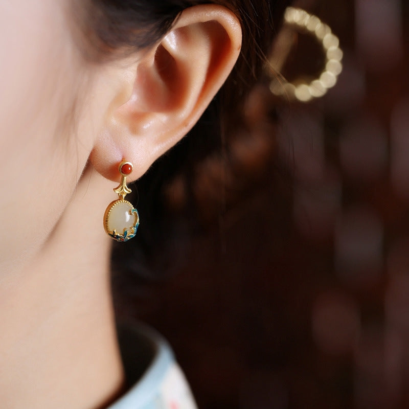 La Cerise Sur Le Gâteau Boucles D'oreilles En Argent Sterling Or Antique Hetian Jade Femme Été Style Chinois Rétro Marée Nationale Boucles D'oreilles Boucles D'oreilles