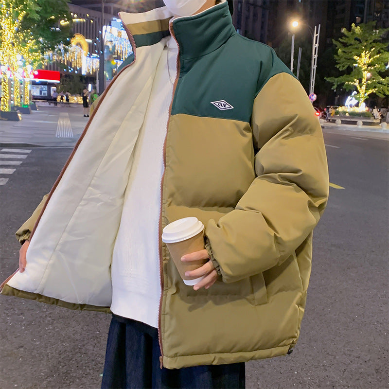 Hiver Couleur Contrastée Col Montant Coton Hommes