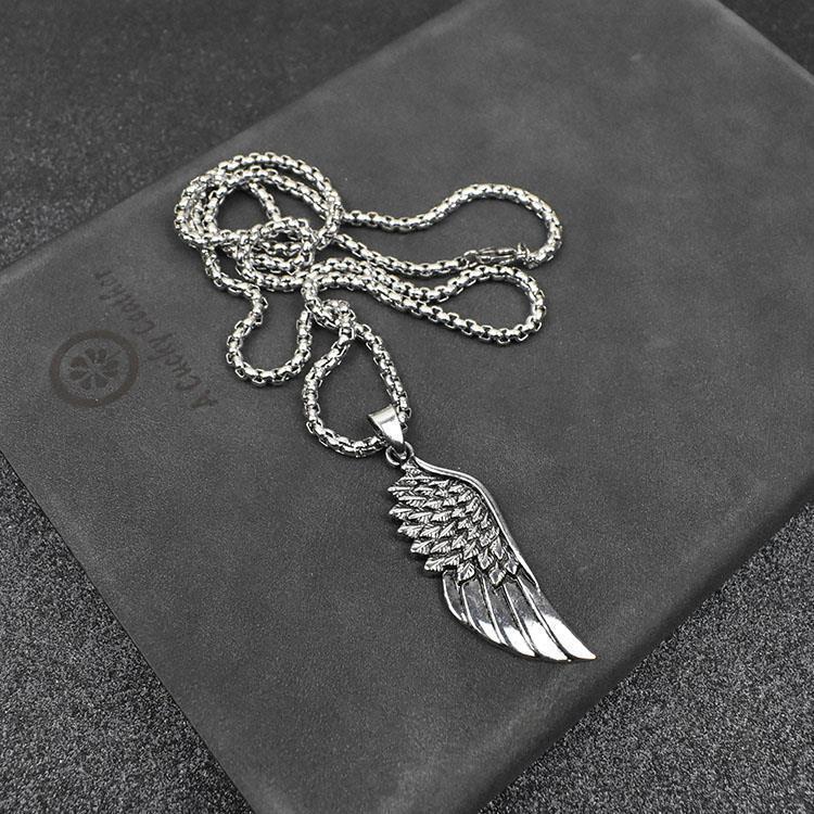 Collier ailes de plumes rétro Ins européen et américain pour homme, Hip-hop, personnalité Simple, Long pendentif, chaîne de pull assortie avec tout