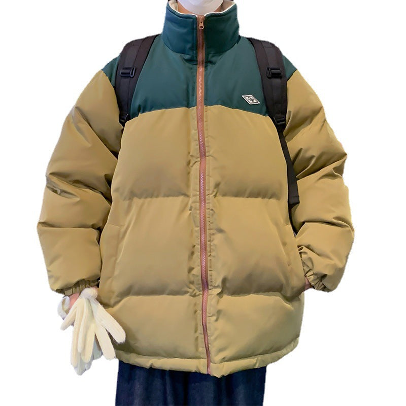 Hiver Couleur Contrastée Col Montant Coton Hommes
