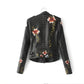 Embroidered Rivet Stitching Coat Motorcycle Jacket Slim Short Leather