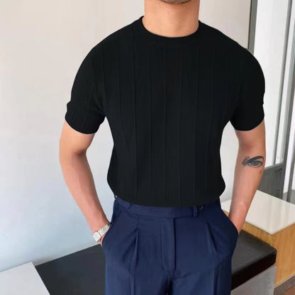 Men's Light Luxury Knitted Round Neck Thin Short Sleeve