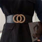 New Black Double Ring Fashion Elastic Belt Gold Metal Buckle Elastic Waist Wide Waist Seal Simple And Versatile