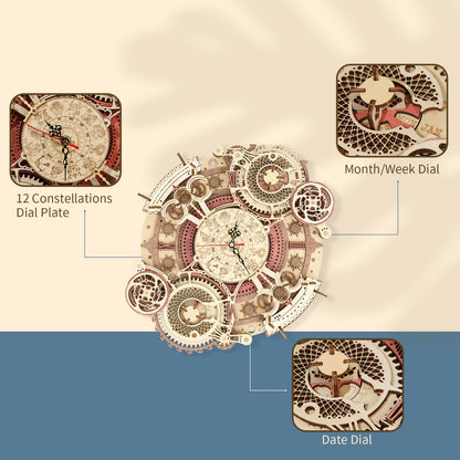 Robotime ROKR zodiaque horloge murale 3D Puzzle en bois modèle assemblage jouets cadeaux pour enfants enfants adolescents LC601 livraison directe du fournisseur