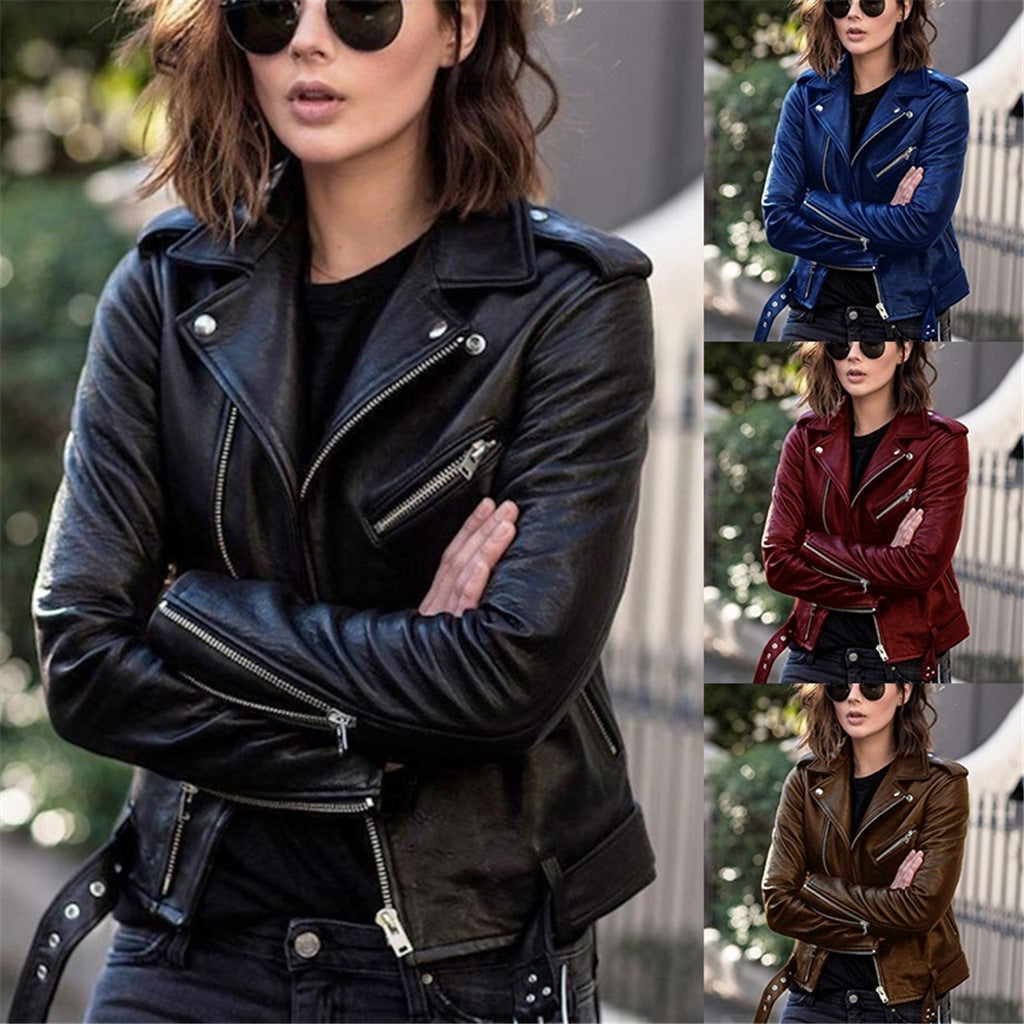 Leather Jacket Women&#039;s PU Motorcycle Clothing Slim Fit Winter Leather Jacket