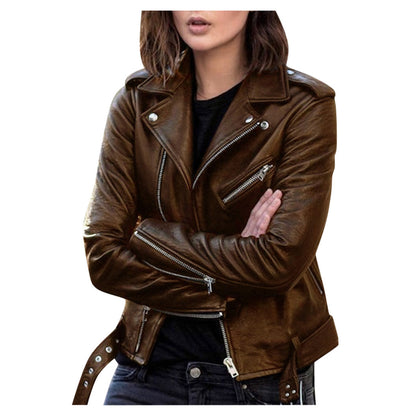 Leather Jacket Women&#039;s PU Motorcycle Clothing Slim Fit Winter Leather Jacket