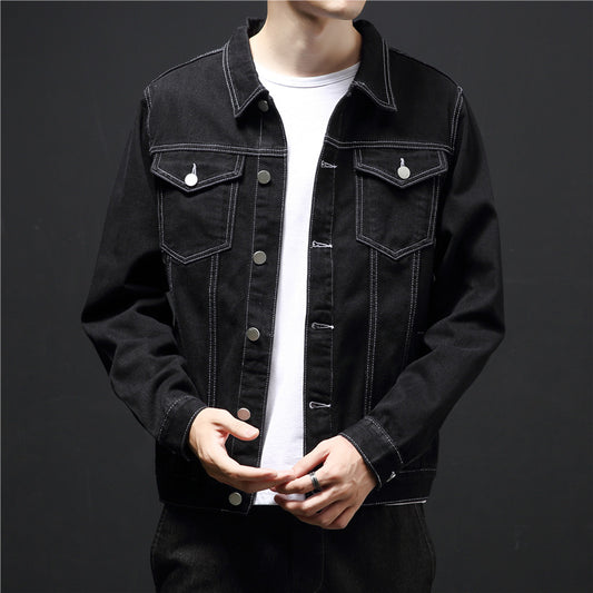 Spring And Autumn New Denim Jacket Men&#039;s Tide Brand Autumn And Winter Top Korean Trend Black Casual Autumn Jacket