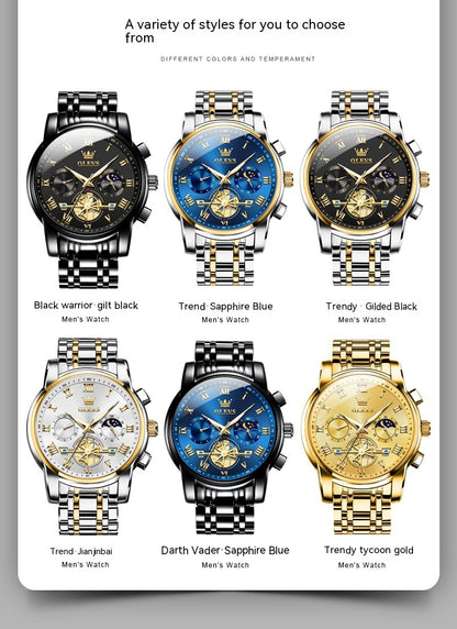 Montre à quartz étanche multifonctionnelle lumineuse non mécanique pour hommes