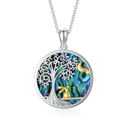Collier lapin de Pâques avec pendentif en ormeau et lapin en argent sterling, bijoux de Pâques, cadeaux pour femmes et filles