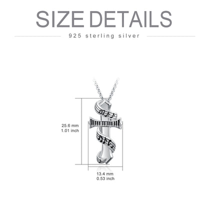 Collier de crémation urne note de musique en argent sterling
