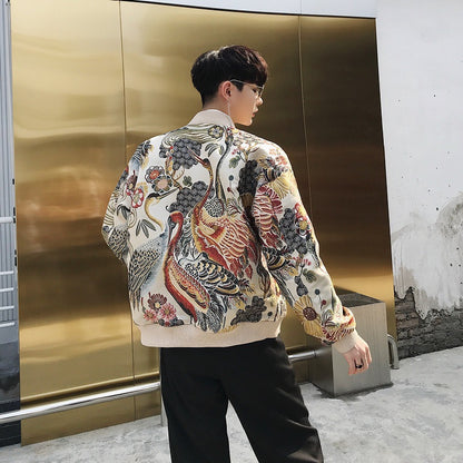 Veste brodée de grue d'élément de vent chinois, pièce entière brodée, vêtements pour hommes