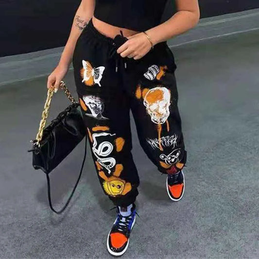 Women Sweatpants Joggers Y2K Harajuku Cartoon Skull Printed Streetwear Sweatpants Pants Casual High Waist Sweatpants  Winter