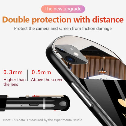 Luxury Cute Oval Heart-shaped Tempered Glass Phone Case For iPhone 16 15 14 13 12 11 Pro Max XS X 8 7 Plus Mirror Lanyard Cover