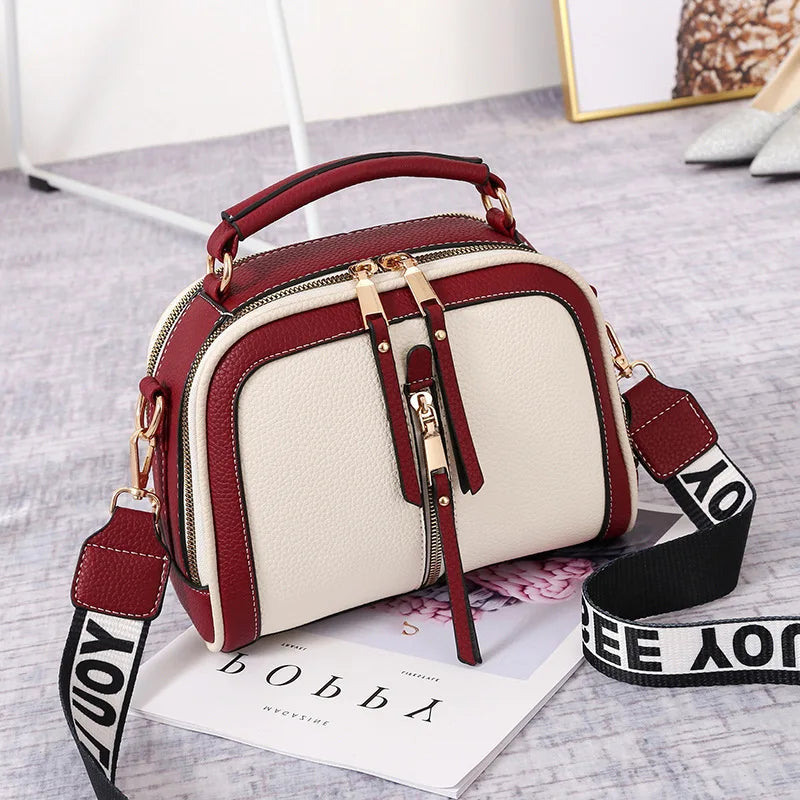 Fashion Hit Color Shoulder Bags for Women Female PU Leather Crossbody Messenger Bags Small Handbag Wide Strap Purse