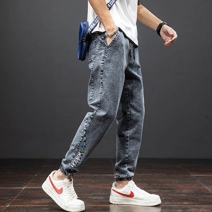 Streetwear Cargo Jeans for Men – Baggy Denim Jogger Pants, Black & Blue Harem Trousers, Plus Size Casual Spring/Summer