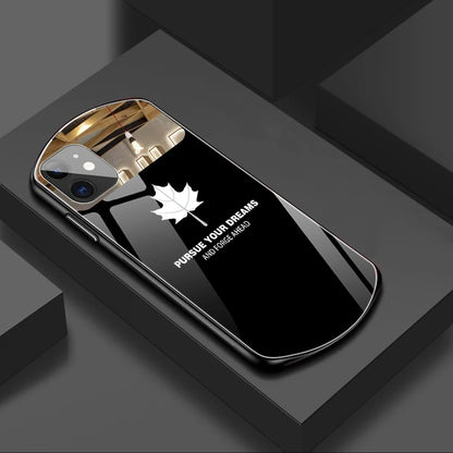 Luxury Cute Oval Maple Leaf Tempered Glass Phone Case For iPhone 16 15 14 13 12 11 Pro Max XS XR 8 7 Plus Mirror Silicone Cover