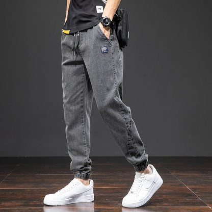 Streetwear Cargo Jeans for Men – Baggy Denim Jogger Pants, Black & Blue Harem Trousers, Plus Size Casual Spring/Summer