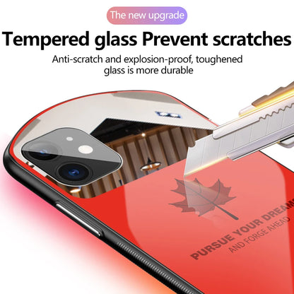 Luxury Cute Oval Maple Leaf Tempered Glass Phone Case For iPhone 16 15 14 13 12 11 Pro Max XS XR 8 7 Plus Mirror Silicone Cover