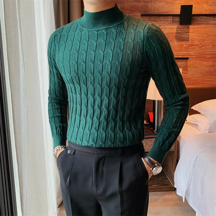 Autumn Winter Turtleneck Fashion Simple Slim Sweater Men Clothing High Collar Casual Pullovers Knit Shirt Plus size S-3XL