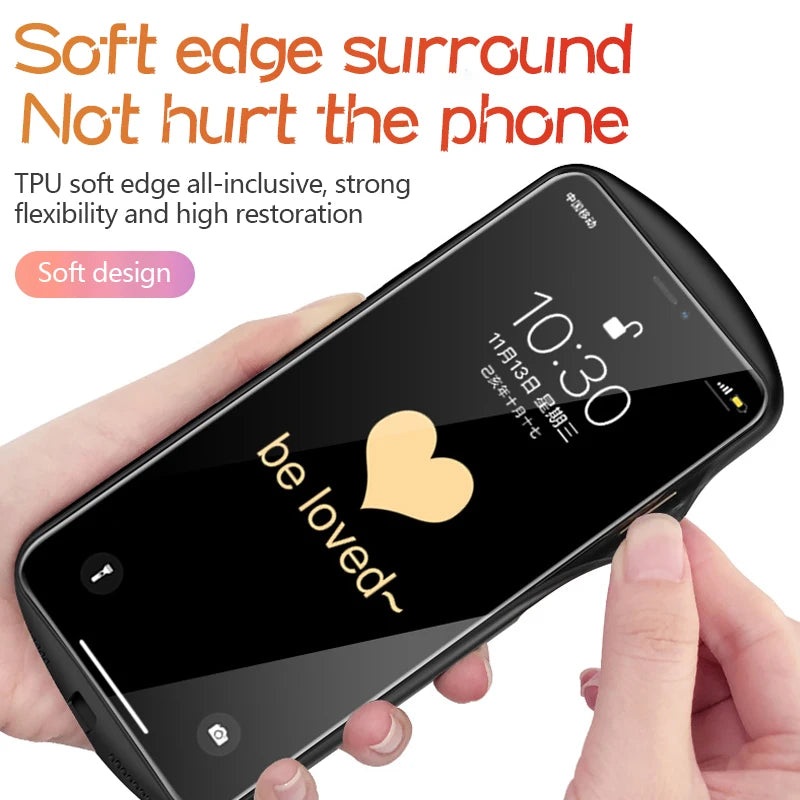 Luxury Cute Oval Heart-shaped Tempered Glass Phone Case For iPhone 16 15 14 13 12 11 Pro Max XS X 8 7 Plus Mirror Lanyard Cover