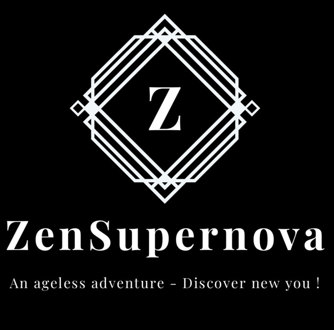 ZenSupernova logo with geometric design and text on a black background