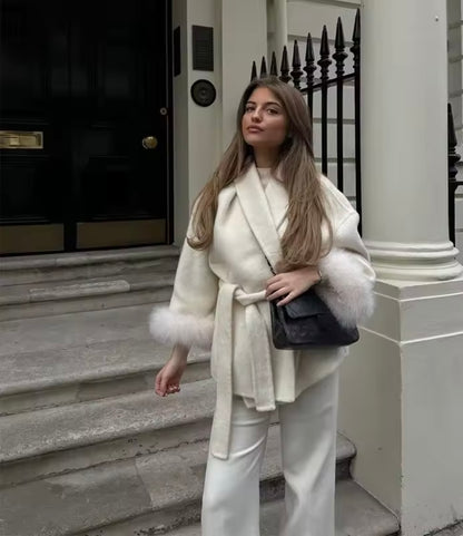 New Women’s Woollen Coat – Short Lace-Up Lapel Cashmere Jacket, Autumn & Winter Fashion Outerwear