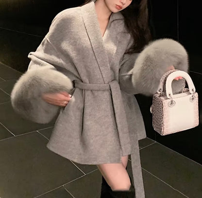 New Women’s Woollen Coat – Short Lace-Up Lapel Cashmere Jacket, Autumn & Winter Fashion Outerwear