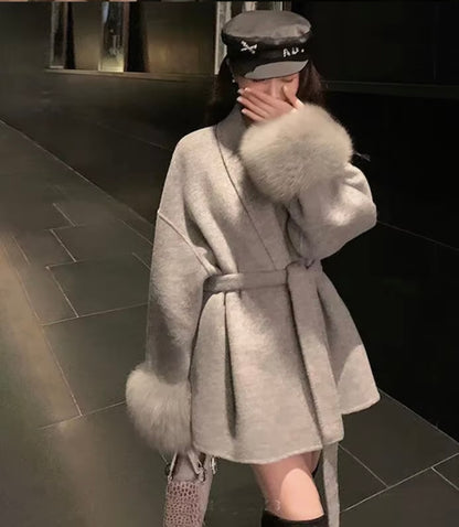 New Women’s Woollen Coat – Short Lace-Up Lapel Cashmere Jacket, Autumn & Winter Fashion Outerwear