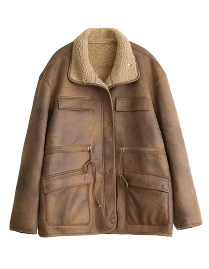 2025 New Retro Loose Vintage Lamb Wool Suede Reversible Thick Coat for Women Winter