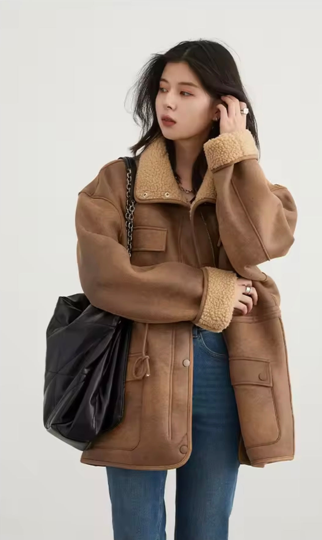 2025 New Retro Loose Vintage Lamb Wool Suede Reversible Thick Coat for Women Winter