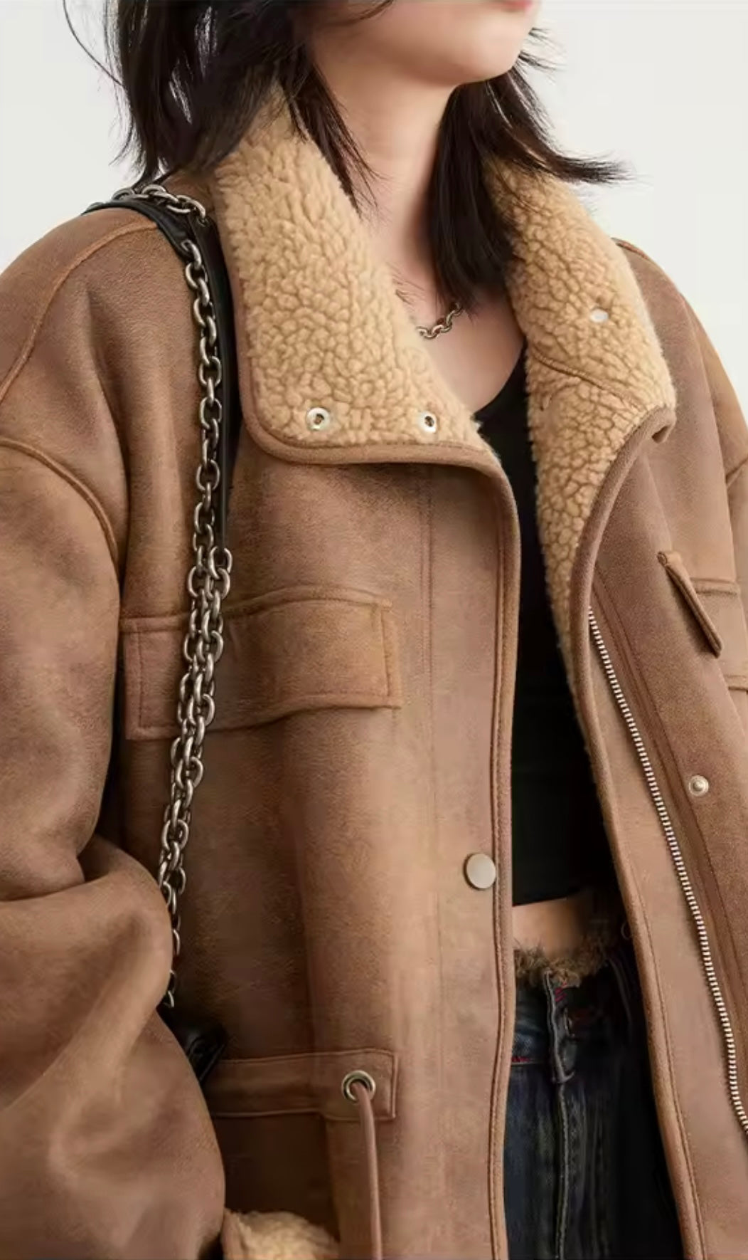 2025 New Retro Loose Vintage Lamb Wool Suede Reversible Thick Coat for Women Winter