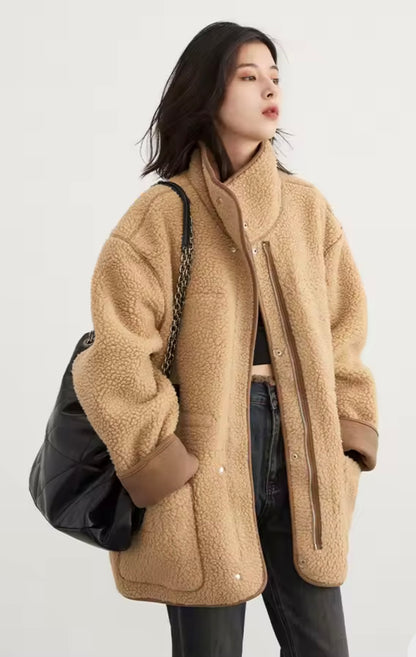 2025 New Retro Loose Vintage Lamb Wool Suede Reversible Thick Coat for Women Winter