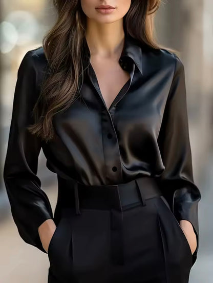 Women’s Elegant Silk Office Shirt | Slim Long Sleeve Workwear Blouse – Korean Fashion Y2K Top
