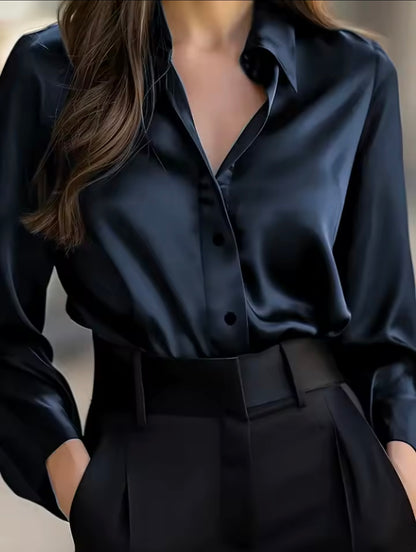 Women’s Elegant Silk Office Shirt | Slim Long Sleeve Workwear Blouse – Korean Fashion Y2K Top