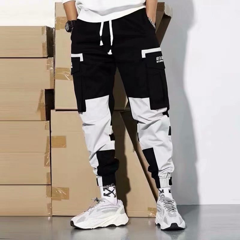 Summer Overalls Men&amp;amp;#039;s Korean Style Trendy Slim-fit Sports Pants Color Matching Ice Silk Cropped Pants With Long Feet Casual Pants