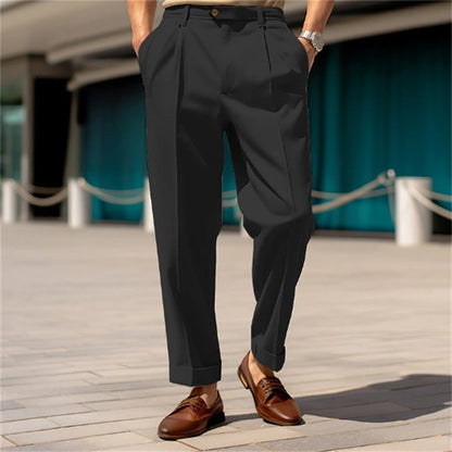 Men's Formal Wear Mid-waist Button Straight Plain Comfortable Suit Pants