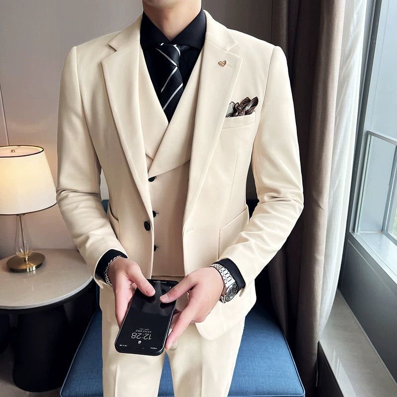 Autumn And Winter British Business Slim Suit Men&#039;s High-end Casual Commuting One-button Woolen Suit Three-piece Suit