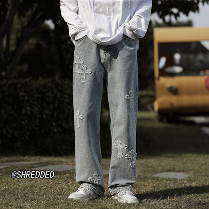 Jeans rétro à étiquetage croisé pour hommes 