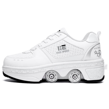 Double-purpose High-quality Roller Skates, Deformed Shoes, Double-row Heelys Roller Skates, Seven-color Atmosphere Breathing Lights, Four-wheel Heelys Shoes