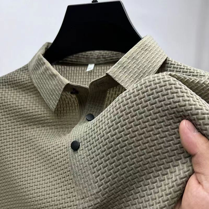 High-end Mesh Ice Silk Short-sleeved Summer Men&#039;s Shirt Collar Solid Color Paul Slip Material Polo Shirt Half-sleeved Men&#039;s Clothing