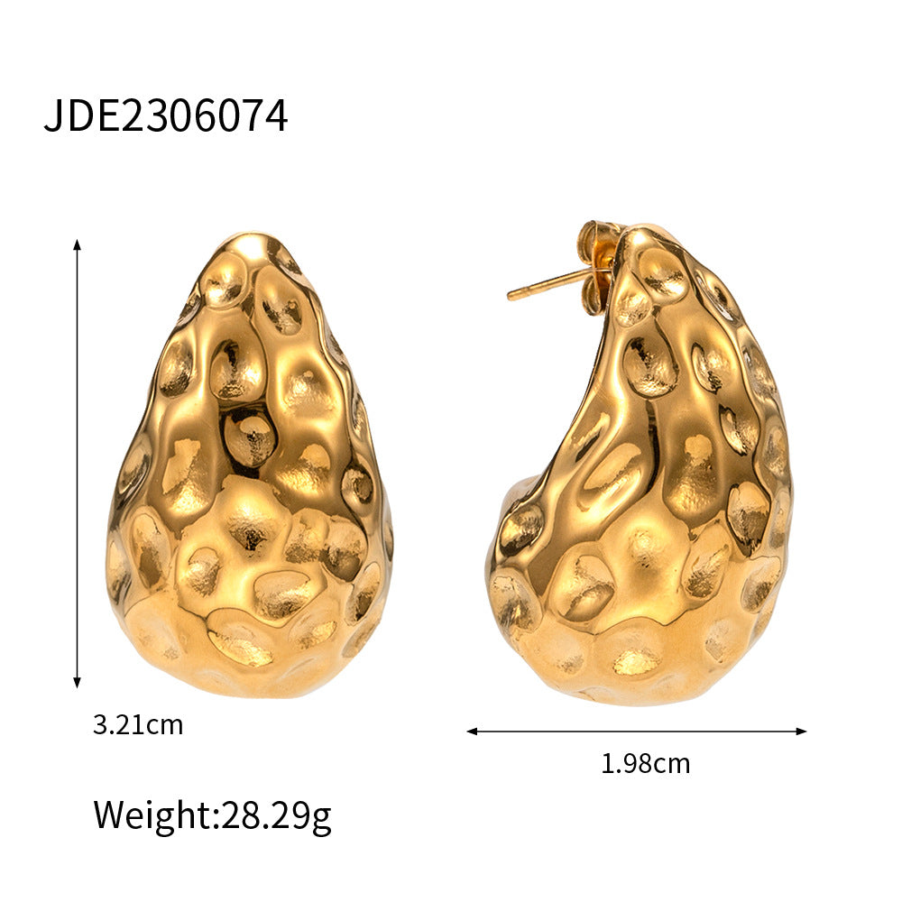 High Design Sense 18K Gold Chubby Water Drop Titanium Steel Earrings INS Female Fashion Joker Geometric Earrings Wholesale