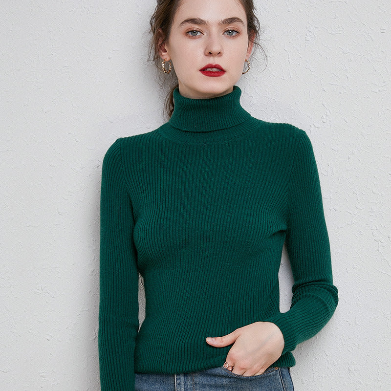 Autumn And Winter Turtleneck Sweater Women&#039;s Slim-fit Wool Short Pullover Stylish Long-sleeved Inner Knitted Base Shirt