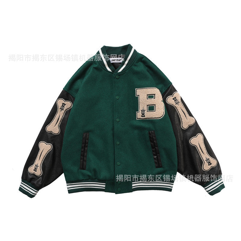 National Trend Letter Embroidery Baseball Uniform Men's Street Fashion Brand Contrast Color Splicing Jacket Hip-hop Trend Personality Jacket