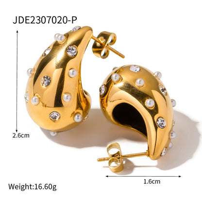 High Design Sense 18K Gold Chubby Water Drop Titanium Steel Earrings INS Female Fashion Joker Geometric Earrings Wholesale