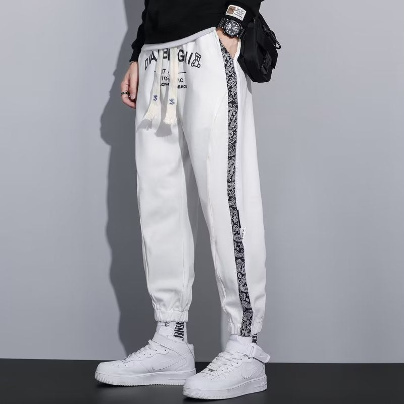 Summer Overalls Men&amp;amp;#039;s Korean Style Trendy Slim-fit Sports Pants Color Matching Ice Silk Cropped Pants With Long Feet Casual Pants