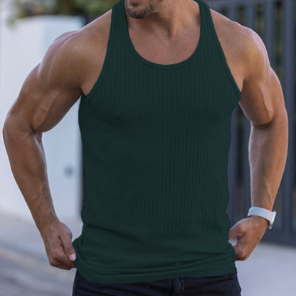 Gilet d'été tricoté à rayures verticales, Fitness, sport, auto-culture, gilet en forme de I pour hommes 