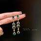 925 Silver Needle Geometric Diamond Green Earrings French Retro Light Luxury Earrings Court Style Long Elegant Earrings For Women