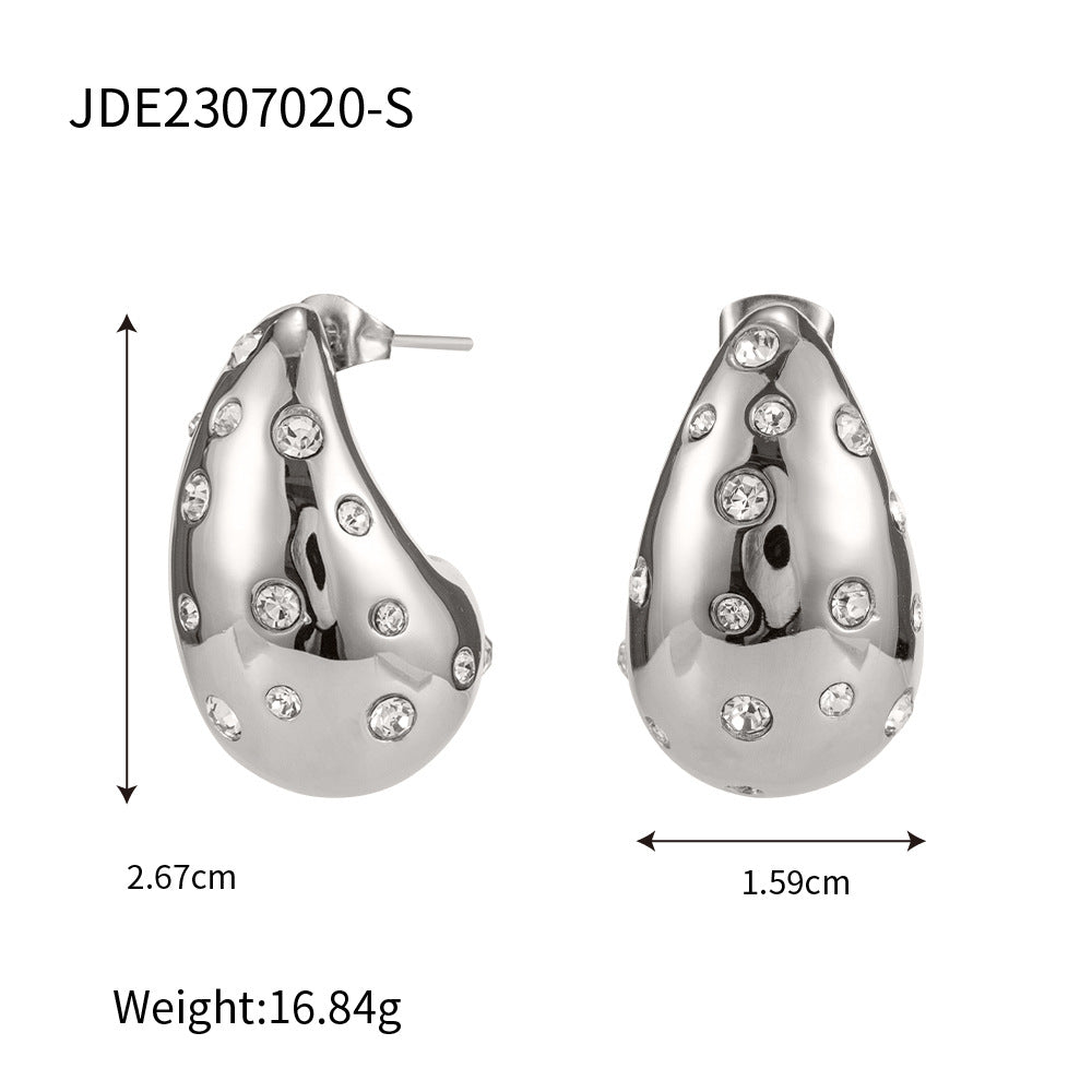 High Design Sense 18K Gold Chubby Water Drop Titanium Steel Earrings INS Female Fashion Joker Geometric Earrings Wholesale